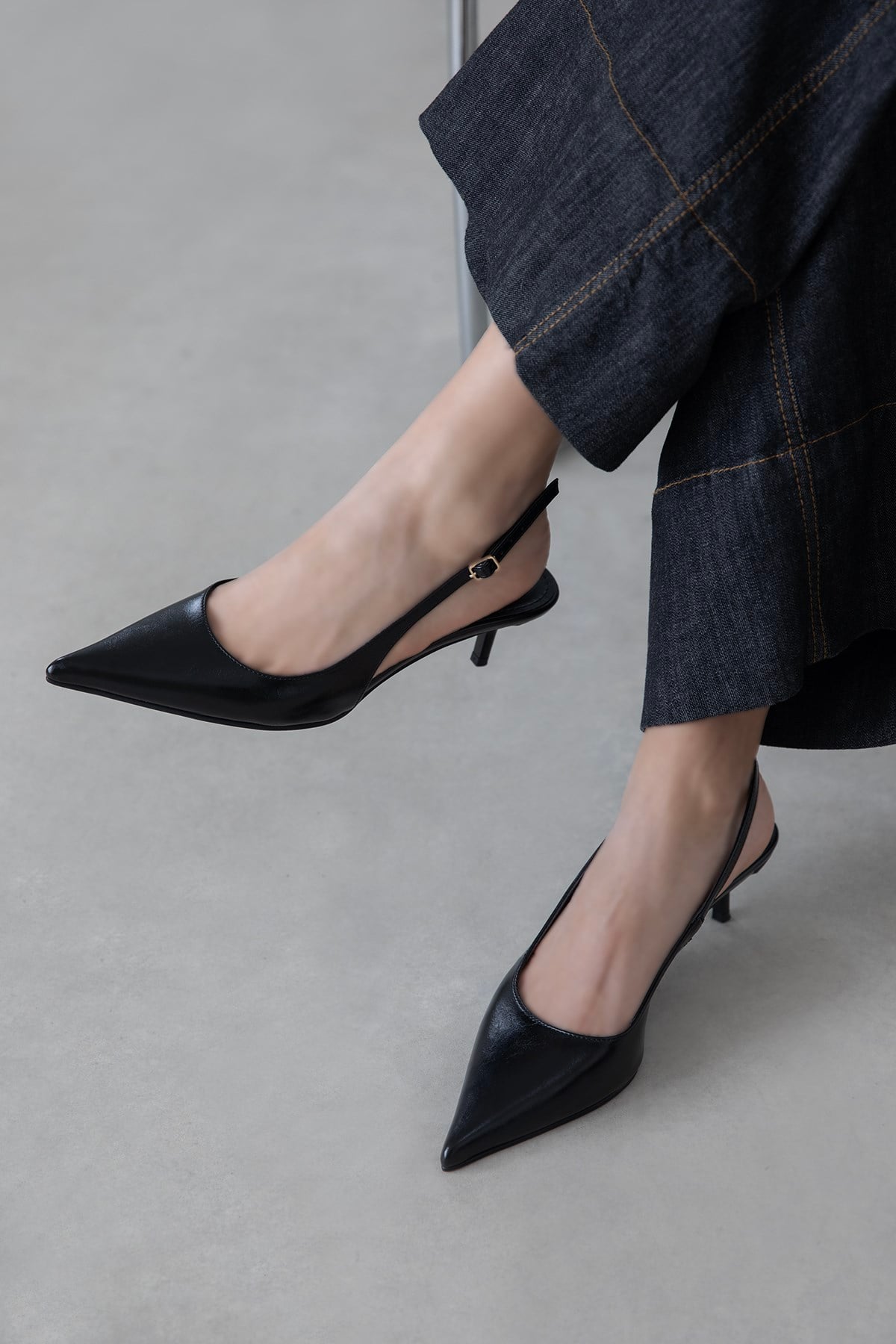 Marcela  Kadın Topuklu Kırışık Deri Ayakkabı Siyah