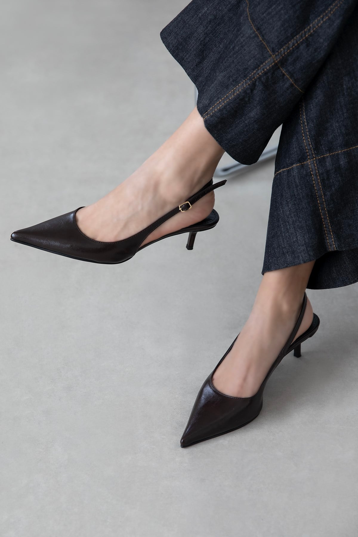 Marcela  Kadın Topuklu Kırışık Deri Ayakkabı Kahve