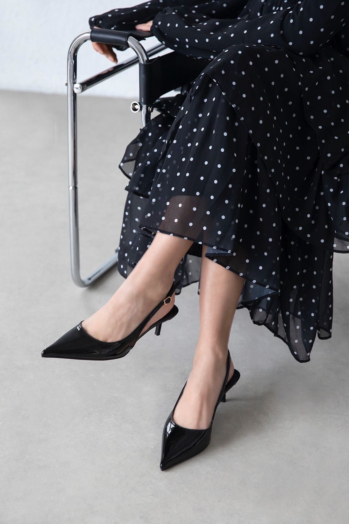 Marcela  Kadın Topuklu Rugan  Ayakkabı Siyah