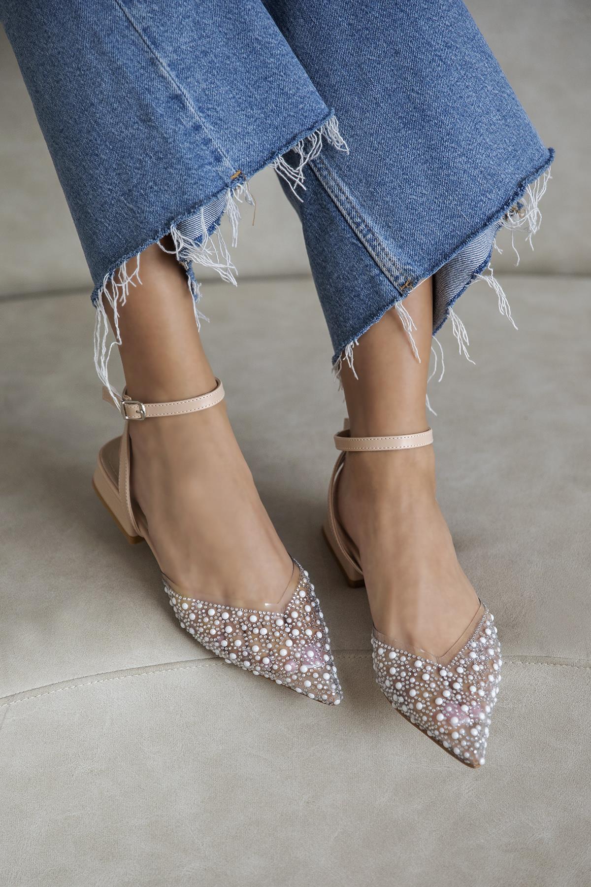 Marisa Kadın Taş Detay Şeffaf Topuklu  Ayakkabı Ten