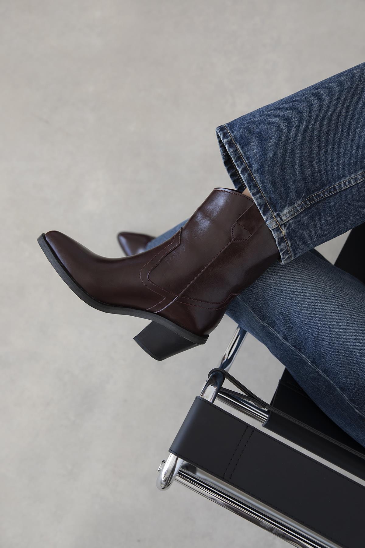 Maven Kadın Kırışık Deri Topuklu Bot Bordo