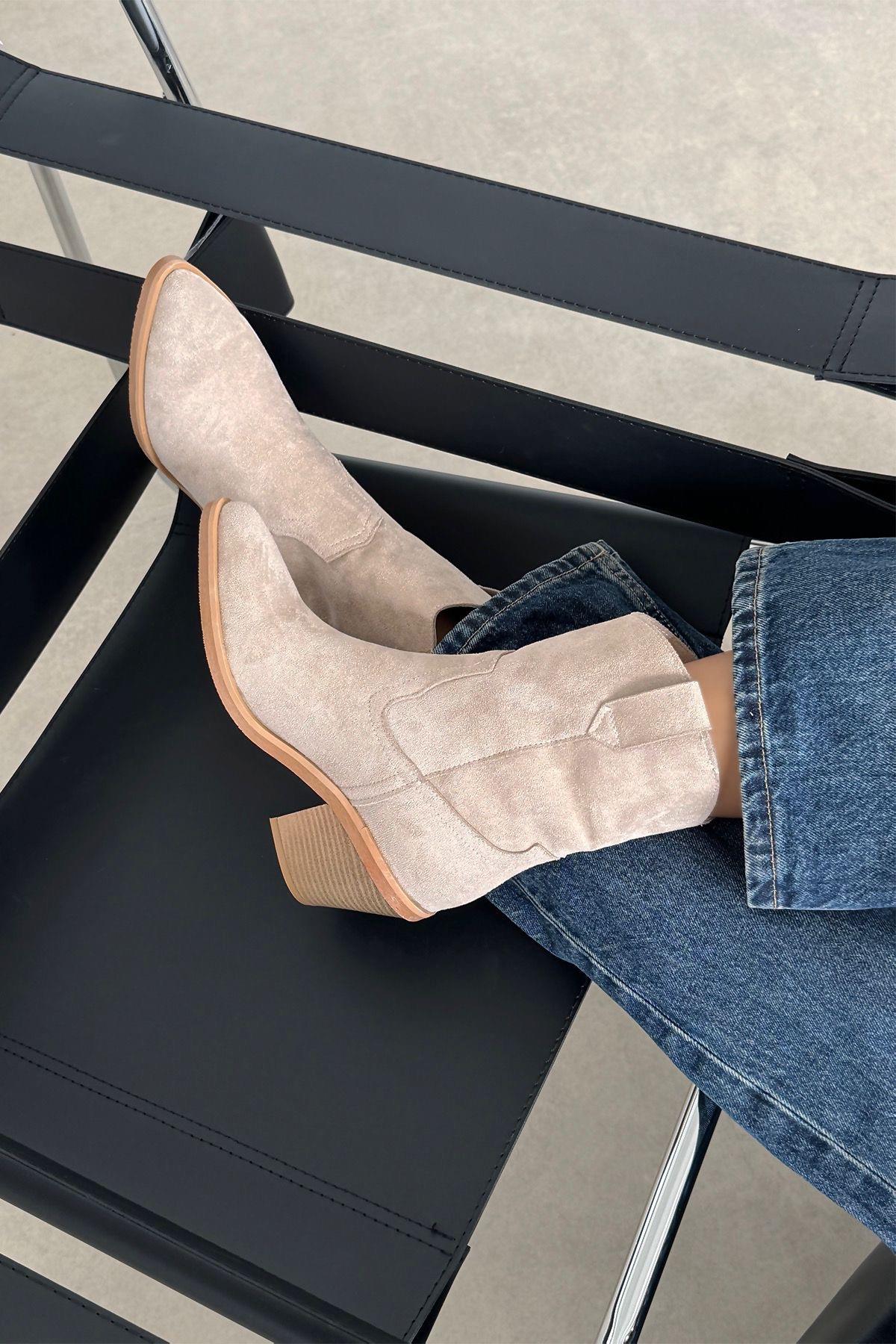 Maven Kadın Süet Topuklu Bot Bej