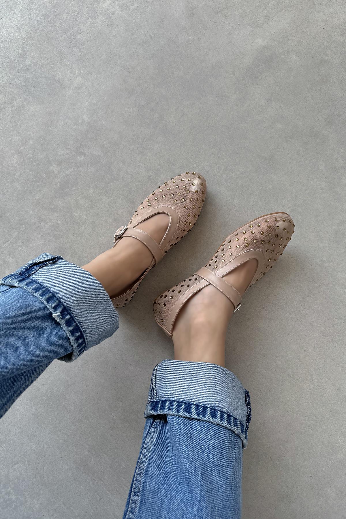 Maxine Kadın File Detay Dantel Taş Babet Ten