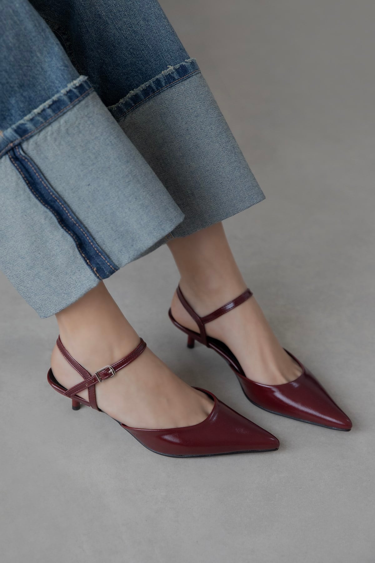Melvin  Kadın Topuklu Kırışık Deri Ayakkabı Bordo