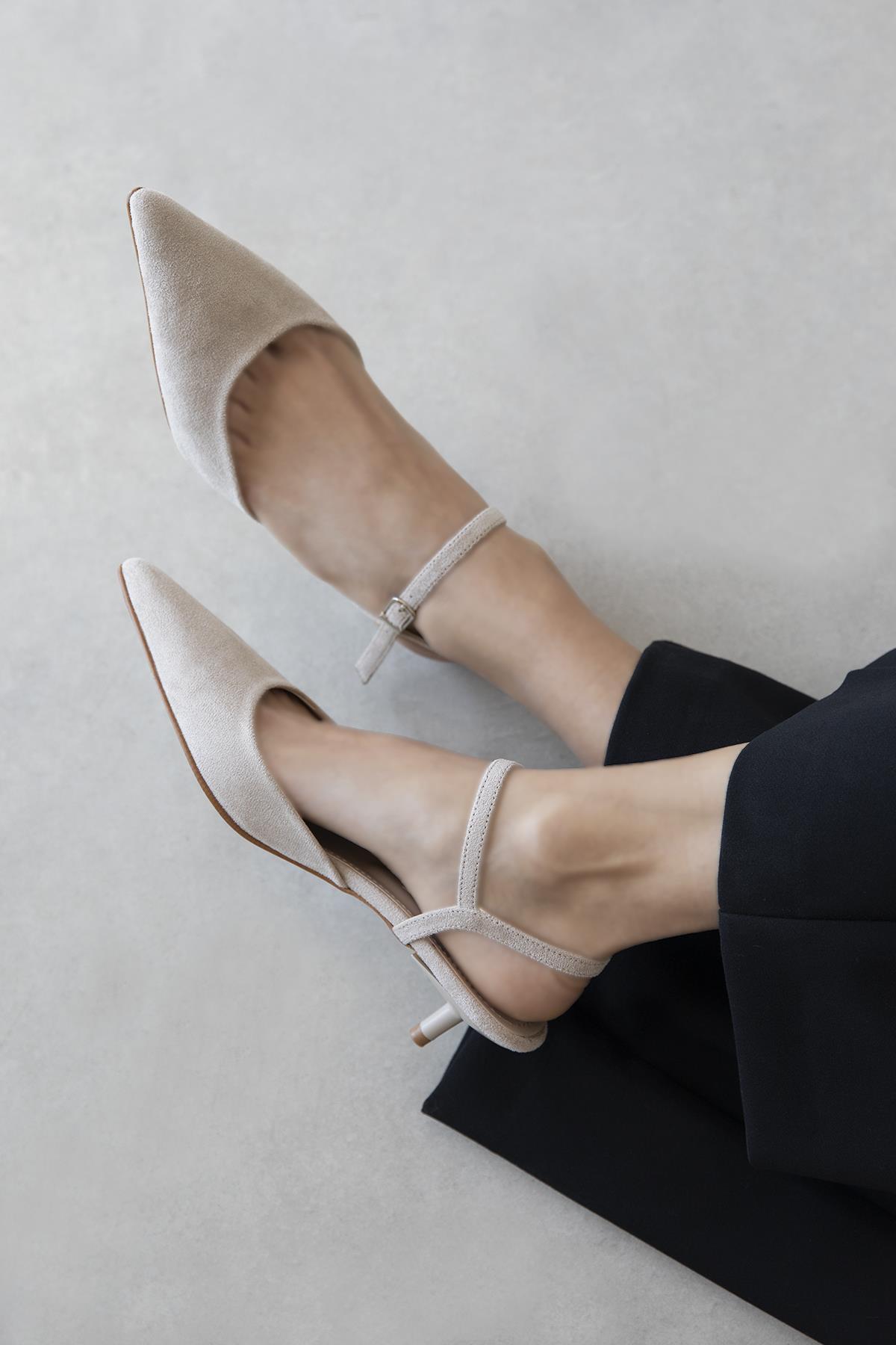 Melvin Kadın Topuklu Süet  Ayakkabı Bej