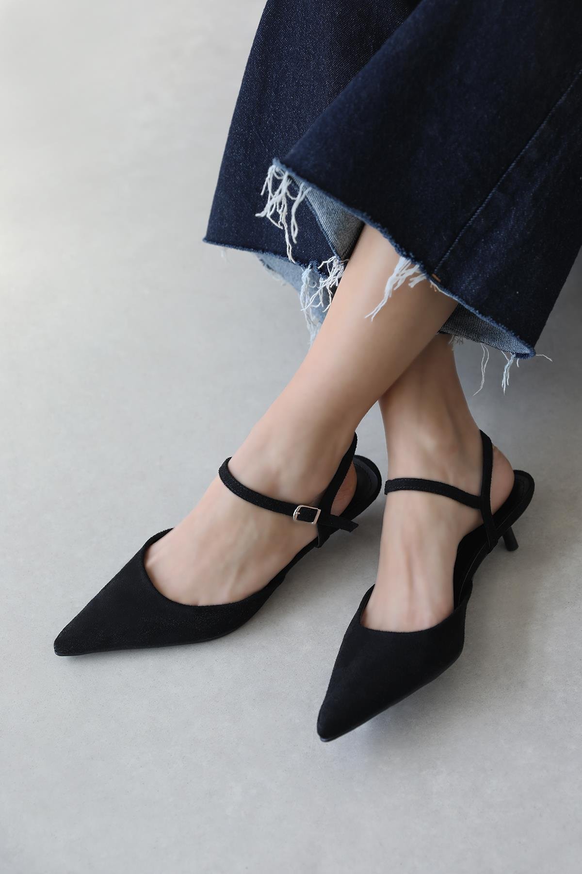 Melvin Kadın Topuklu Süet  Ayakkabı Siyah