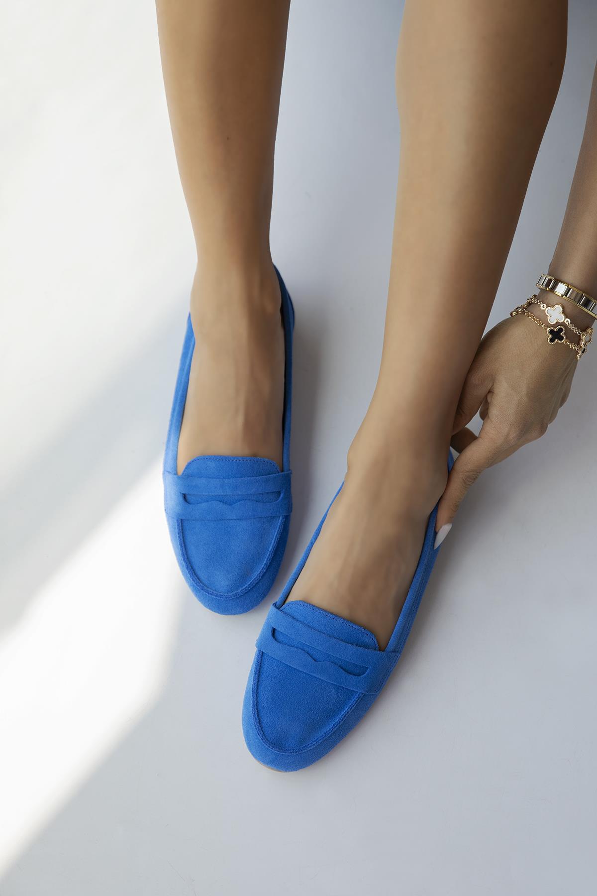 Micky  Kadın  Hakiki  Deri  Süet  Babet Saks Mavi