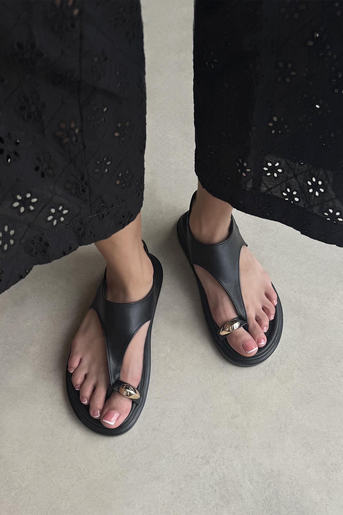 Mixed Kadın Parmak Arası  Deri Sandalet Siyah