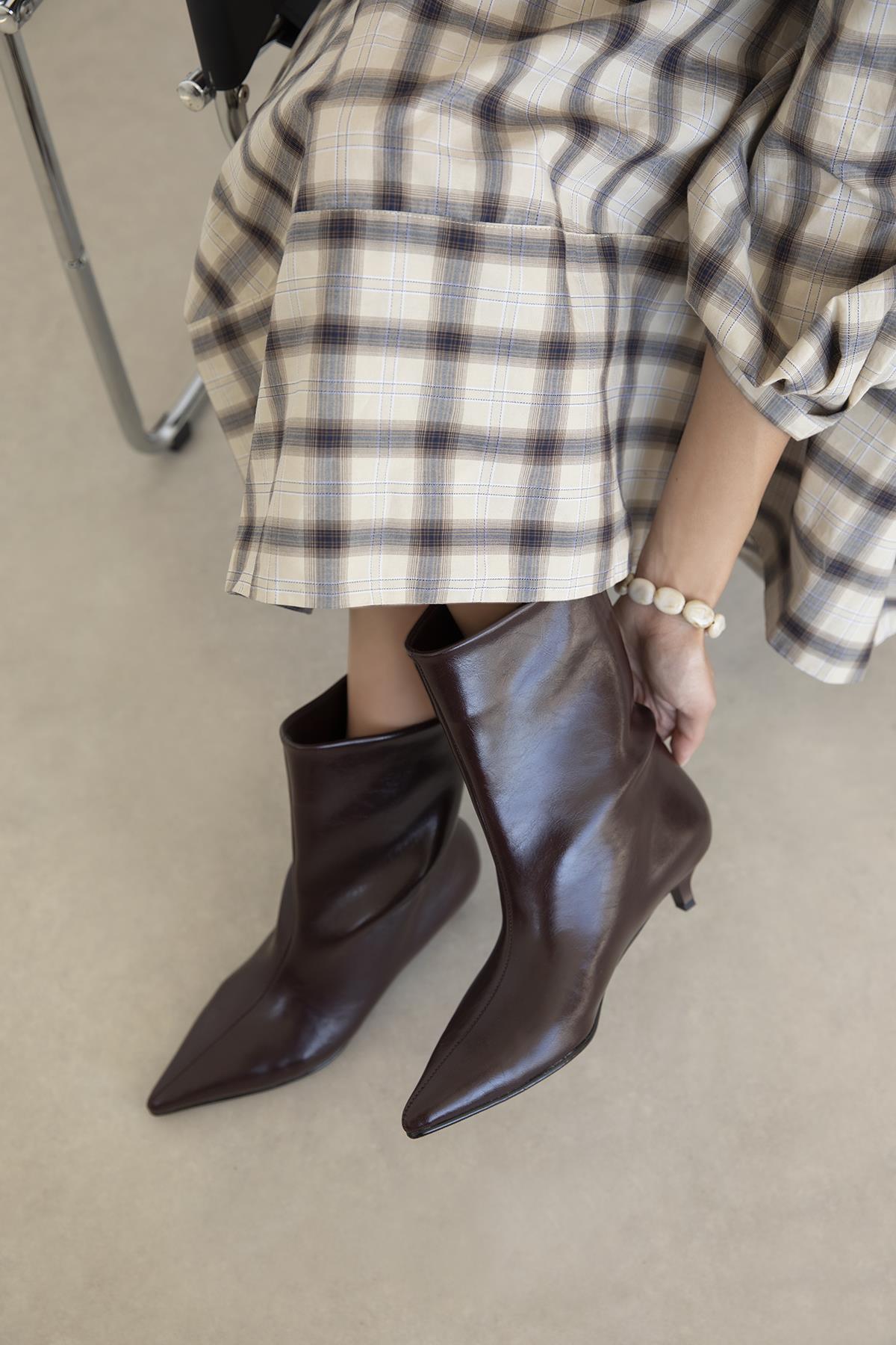 Morley Kadın Pino Ökçe Kırışık Deri Bot Bordo