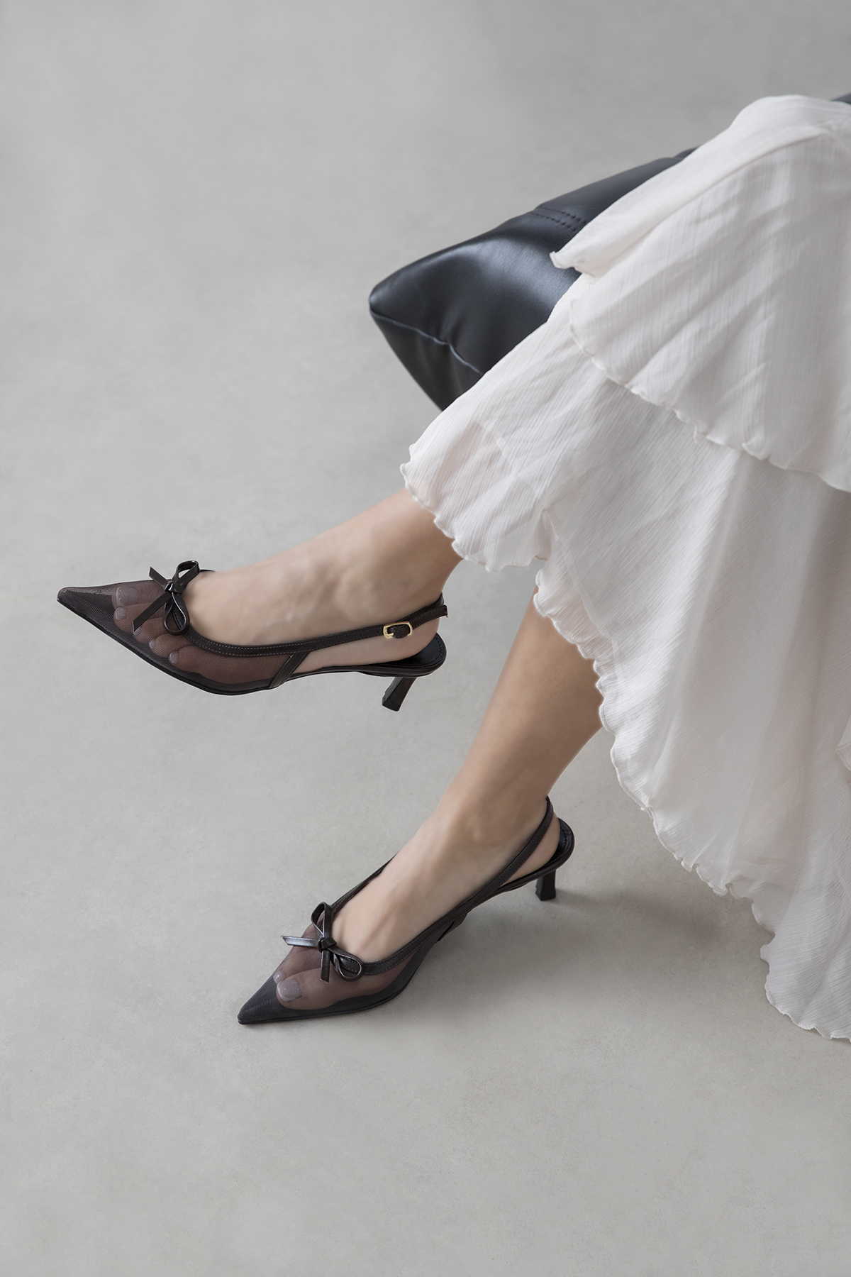 Noble  Kadın Topuklu File Detay Kırışık Deri Ayakkabı Kahve