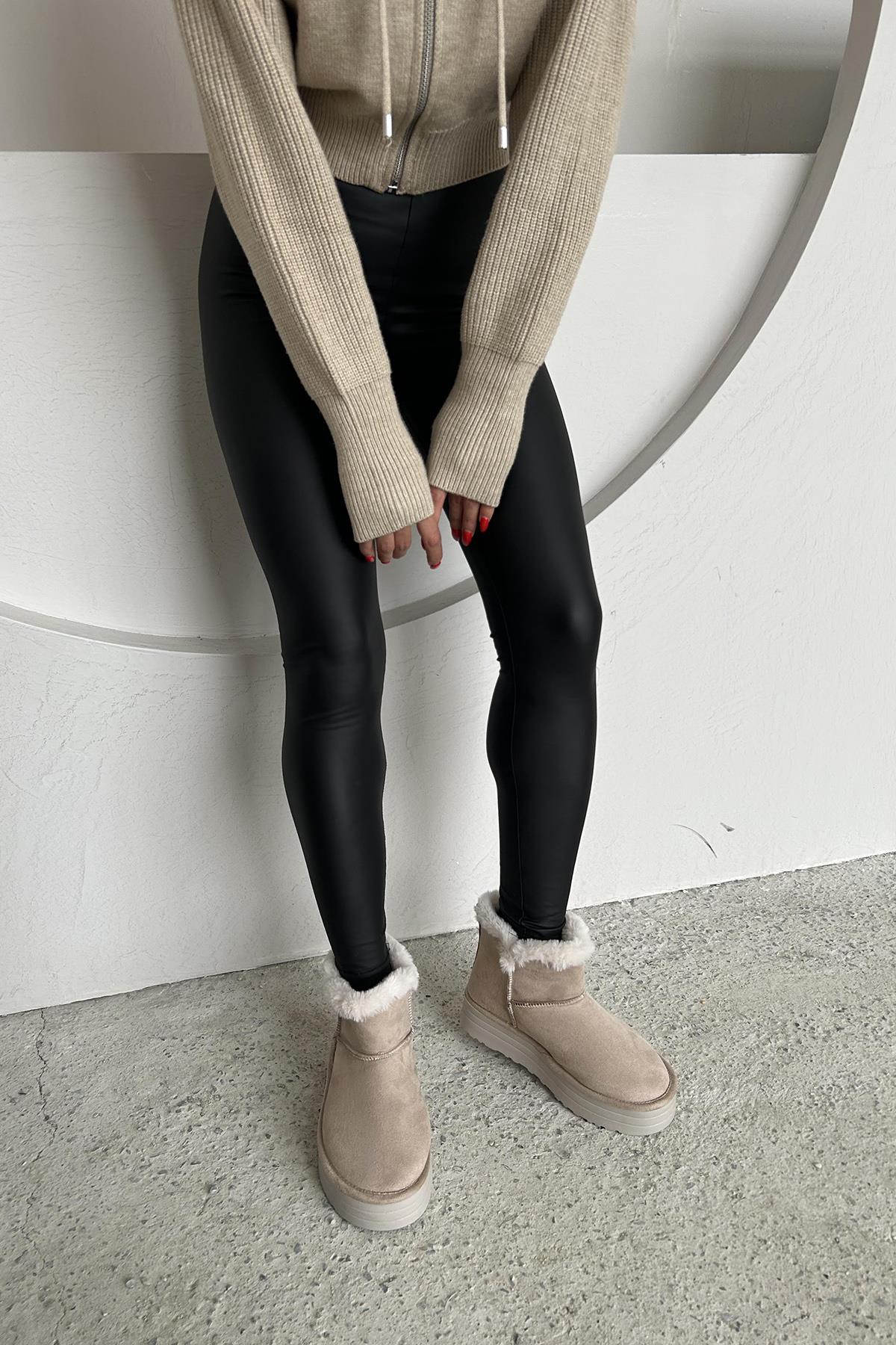 Nova Kadın  İçi Kürk Detay   Süet Yarım  Bot Bej