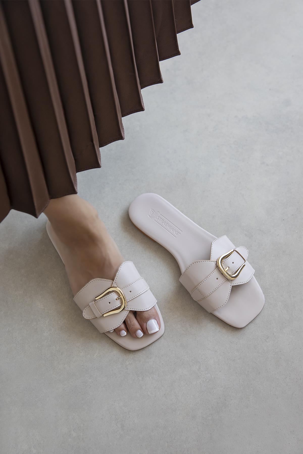 Pablo Kadın Günlük Deri Terlik Bej