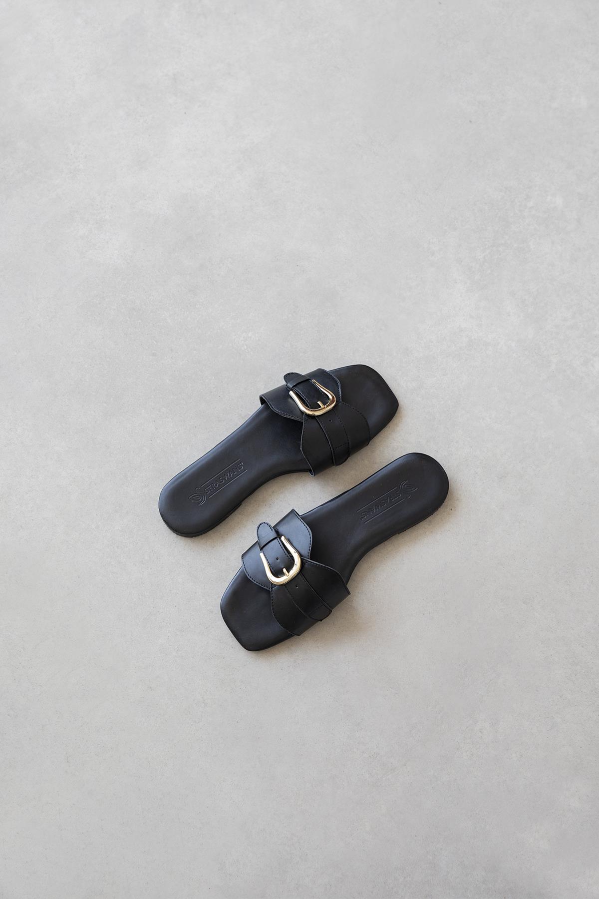 Pablo Kadın Günlük Deri Terlik Siyah