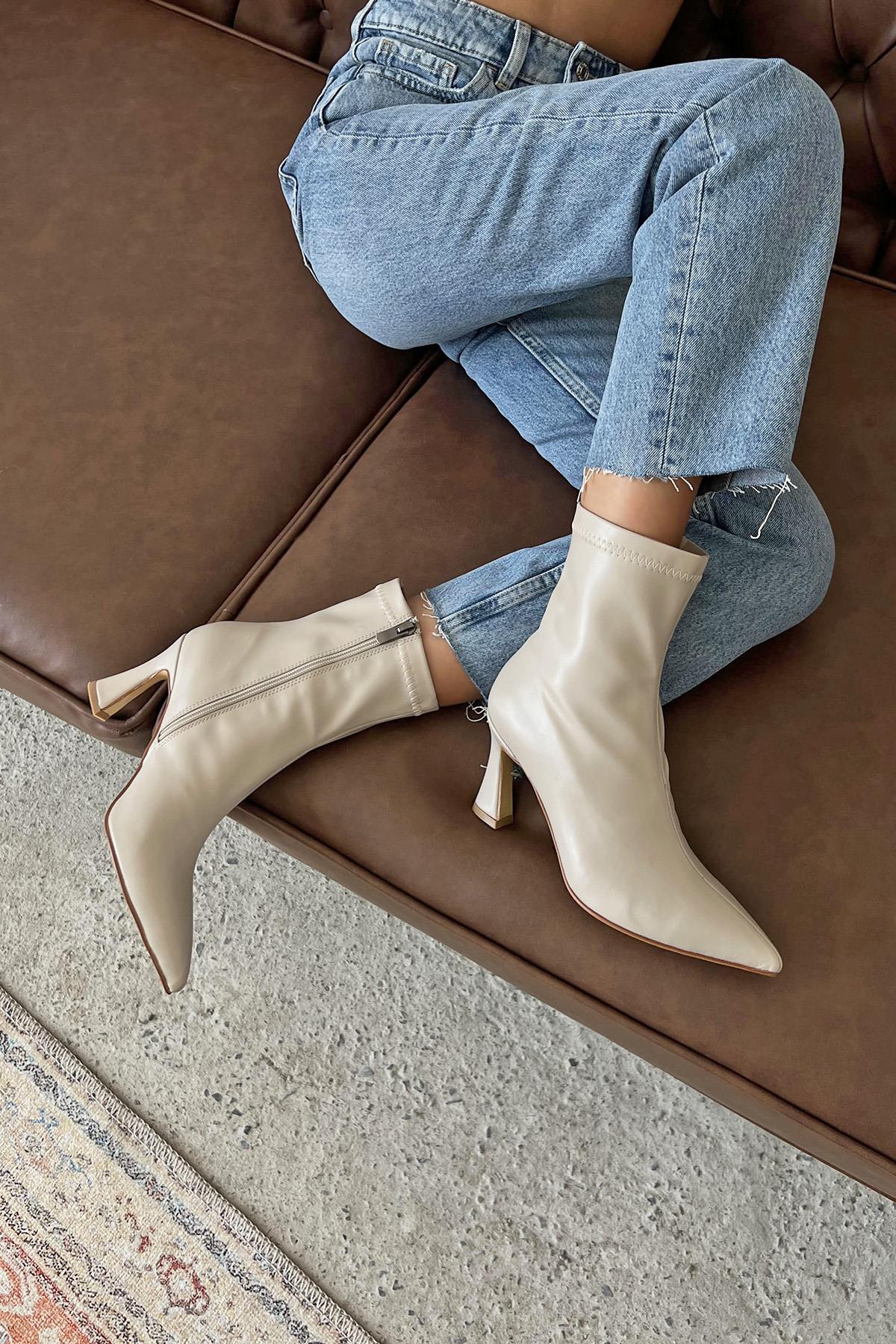 Poppin Kadın Pino Ökçe  Deri  Bot Bej