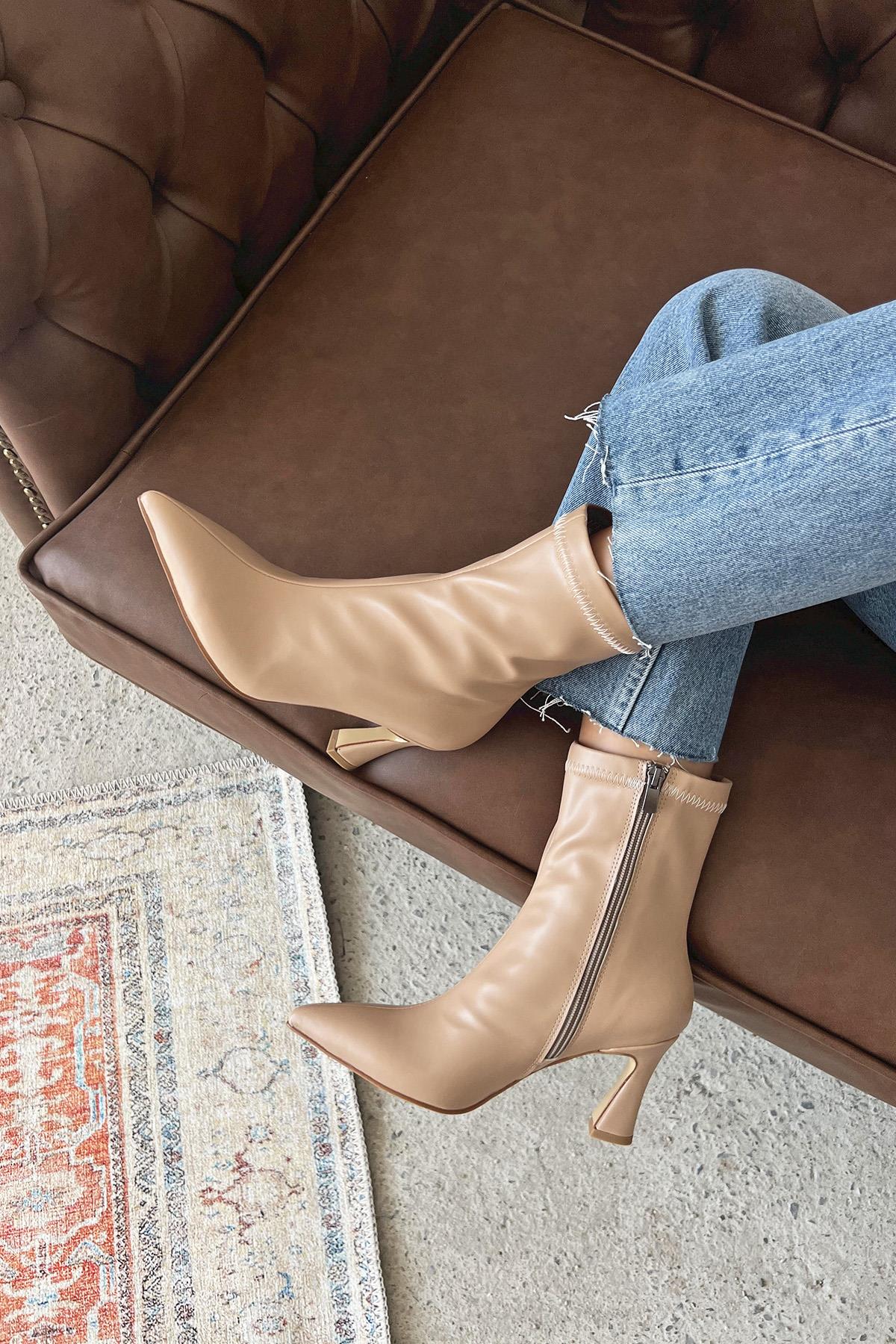 Poppin Bayan Pino Ökçe Bağcıklı Deri  Bot Ten