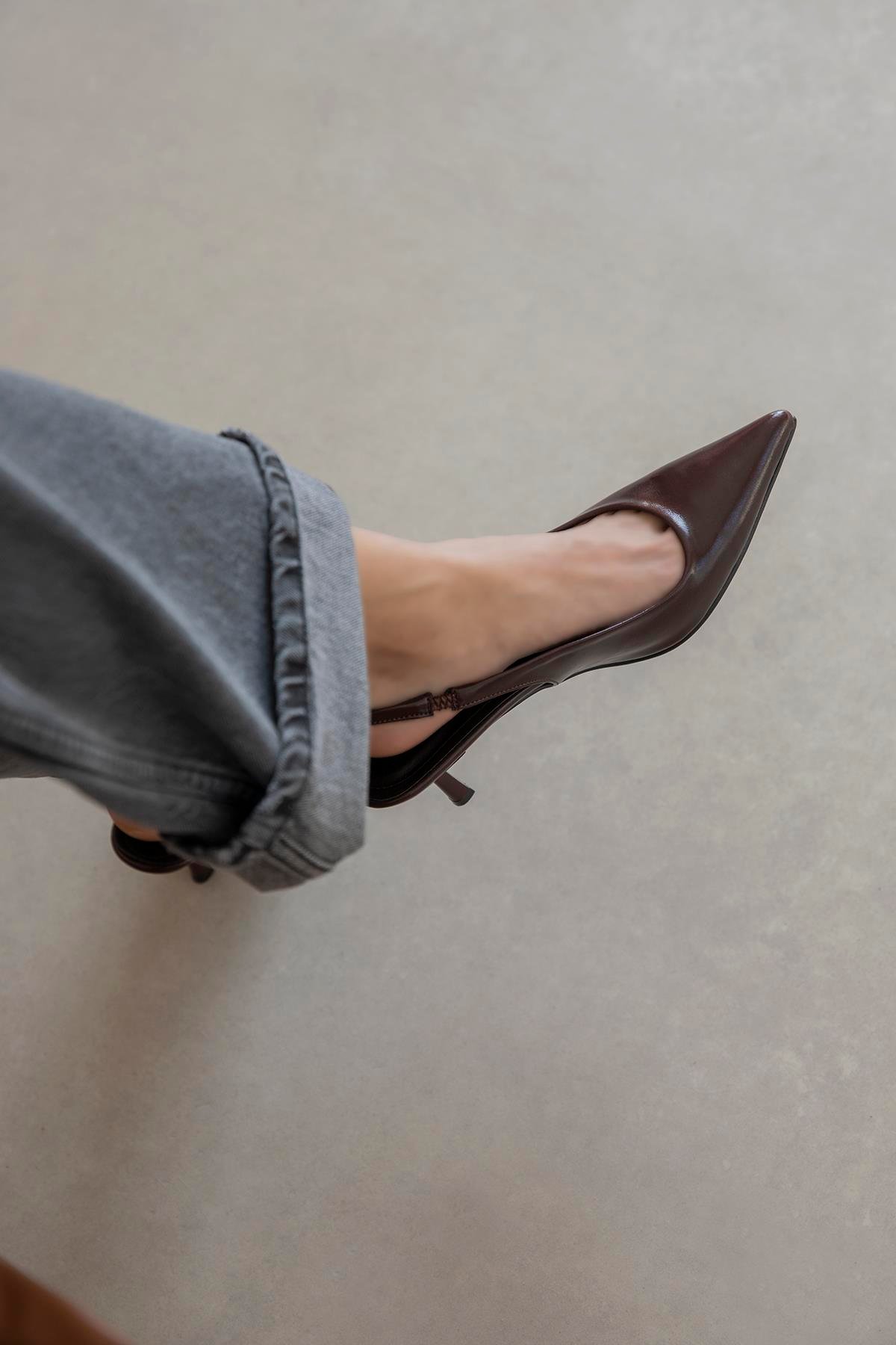 Raye Kadın Topuklu Kırışık Deri Ayakkabı Bordo