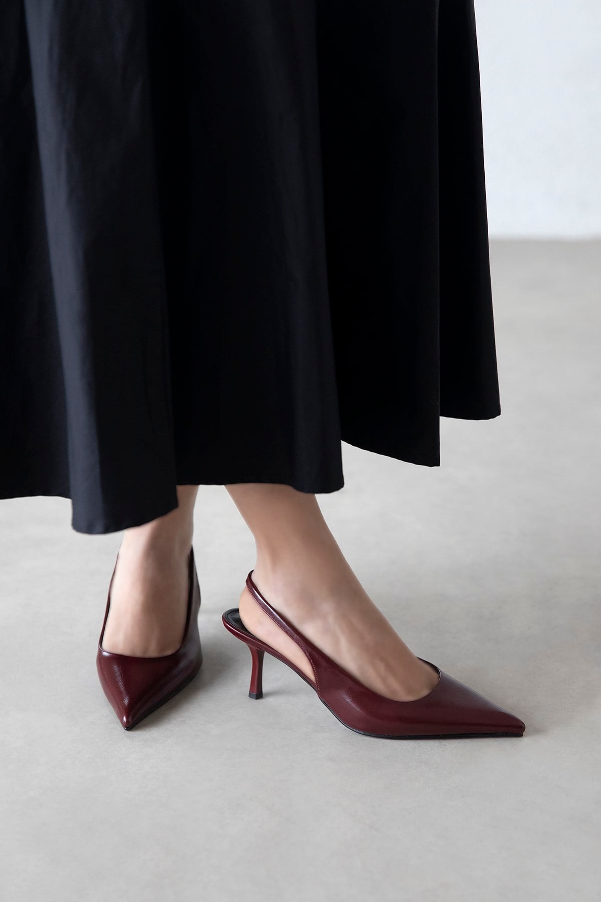 Raye Kadın Topuklu Kırışık Deri Ayakkabı Bordo