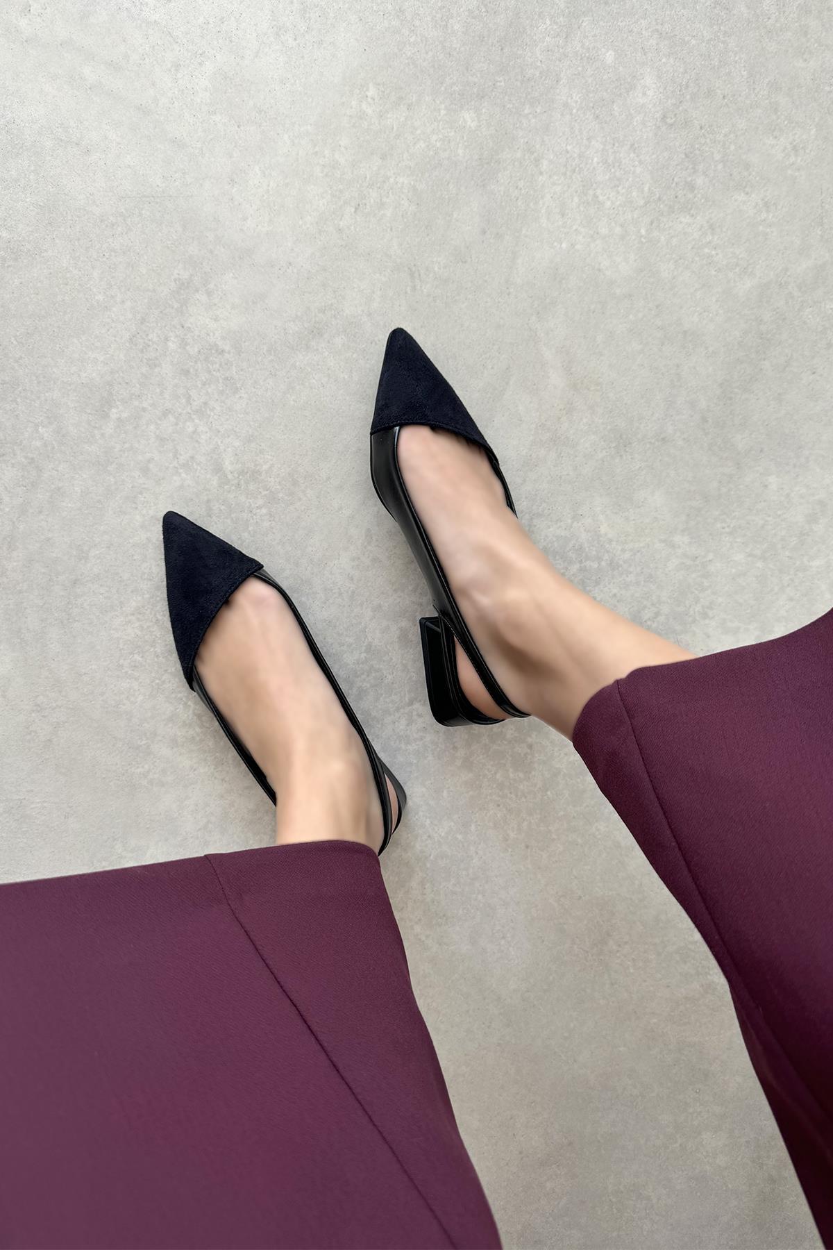 Ronan Kadın Topuklu Kırışık Deri Ayakkabı Siyah