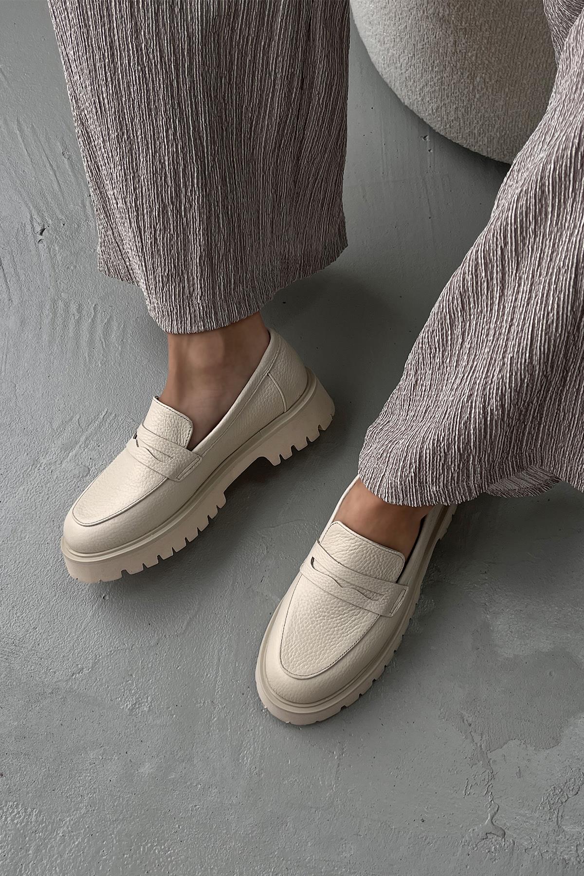 Sandie Kadın Hakiki Deri  Makosen  Ayakkabı Bej