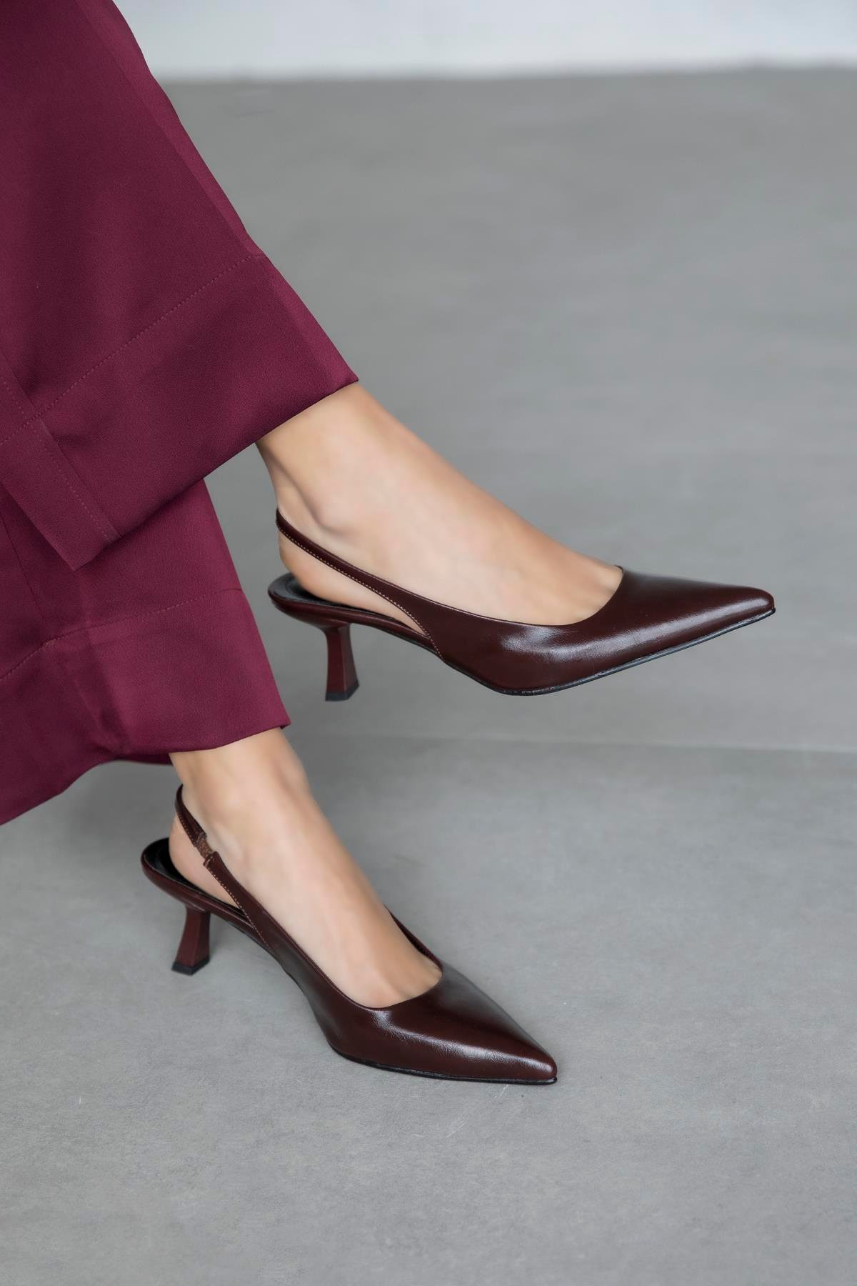Silver Kadın Topuklu Kırışık Deri Ayakkabı Bordo