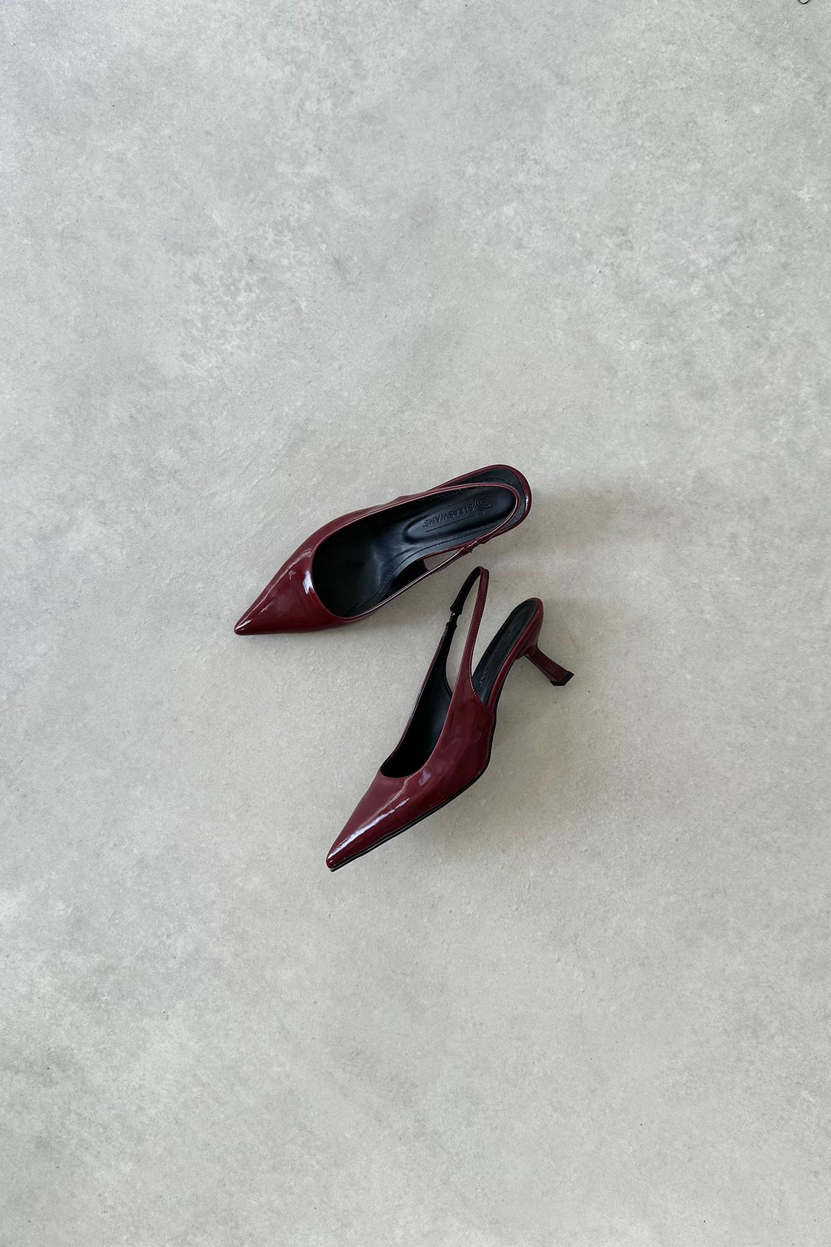 Silver  Kadın Topuklu  Rugan  Ayakkabı Bordo