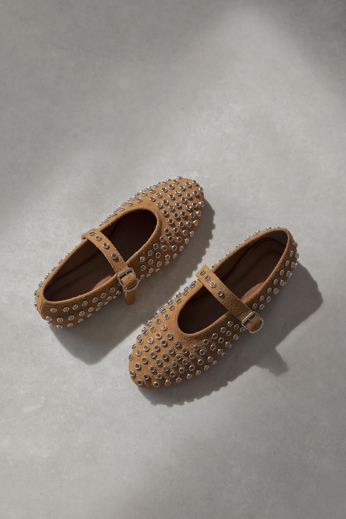 Sofia Kadın Drop Detay Süet Babet Taba