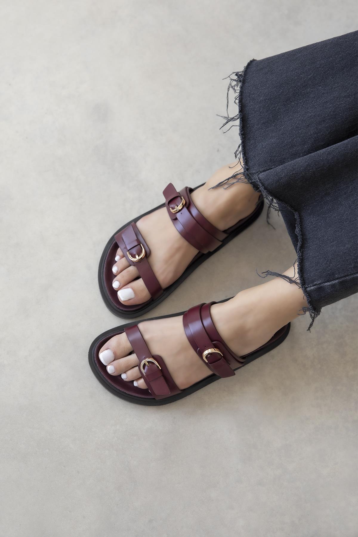 Sunday  Kadın  Toka  Detay  Günlük  Konfor Terlik Açık Bordo