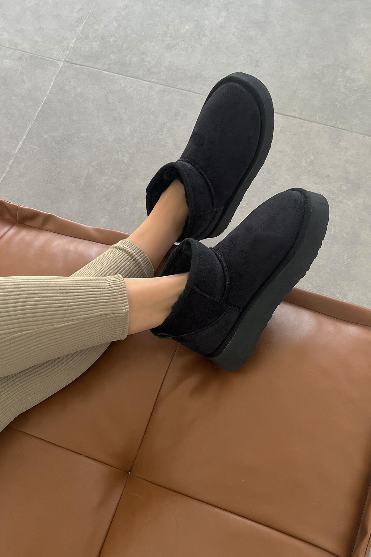 Tommo Kadın  İçi Tüylü Kalın Taban  Süet Yarım  Bot Siyah