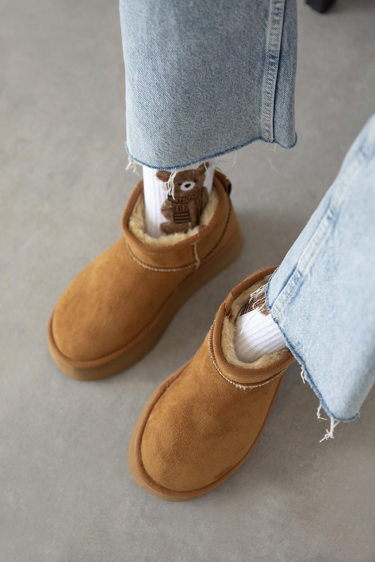 Tommo Kadın  İçi Tüylü Kalın Taban  Süet Yarım  Bot Taba