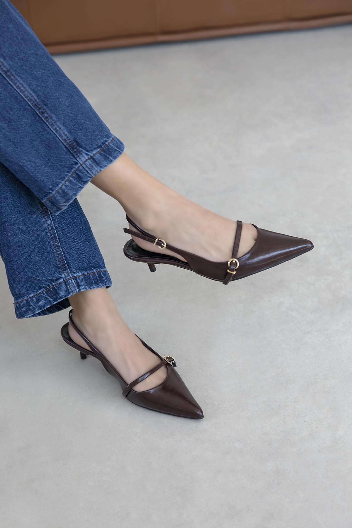 Valeria Kadın Topuklu Kırışık Deri Ayakkabı Bordo