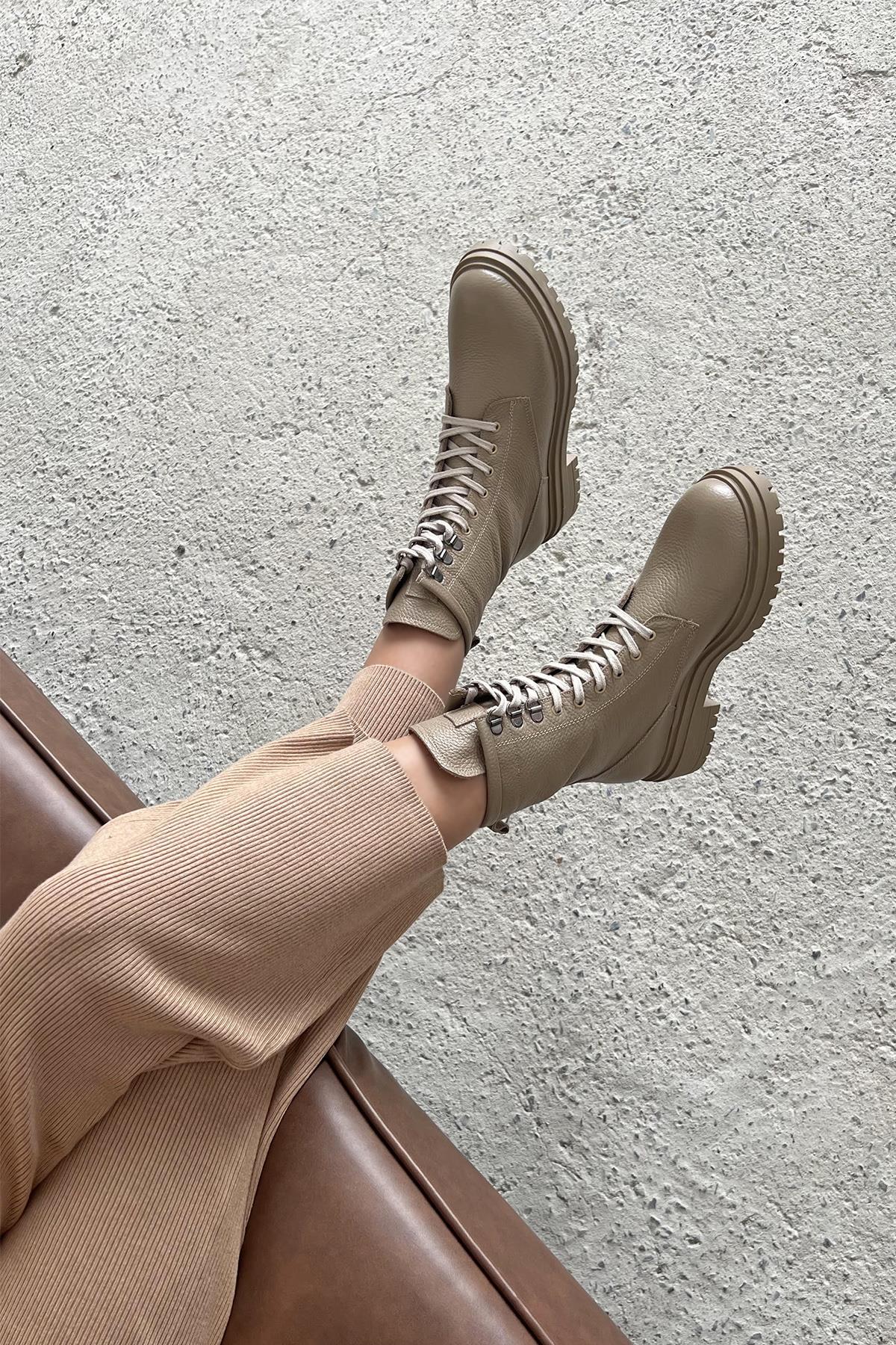 Vesla  Kadın Hakiki  Deri Postal  Bot Vizon