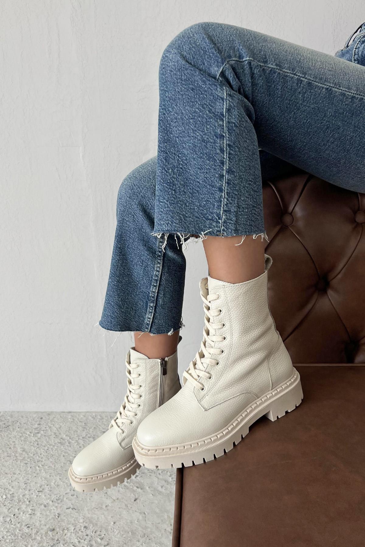 Virgina  Kadın Hakiki  Deri  Postal  Bot Bej