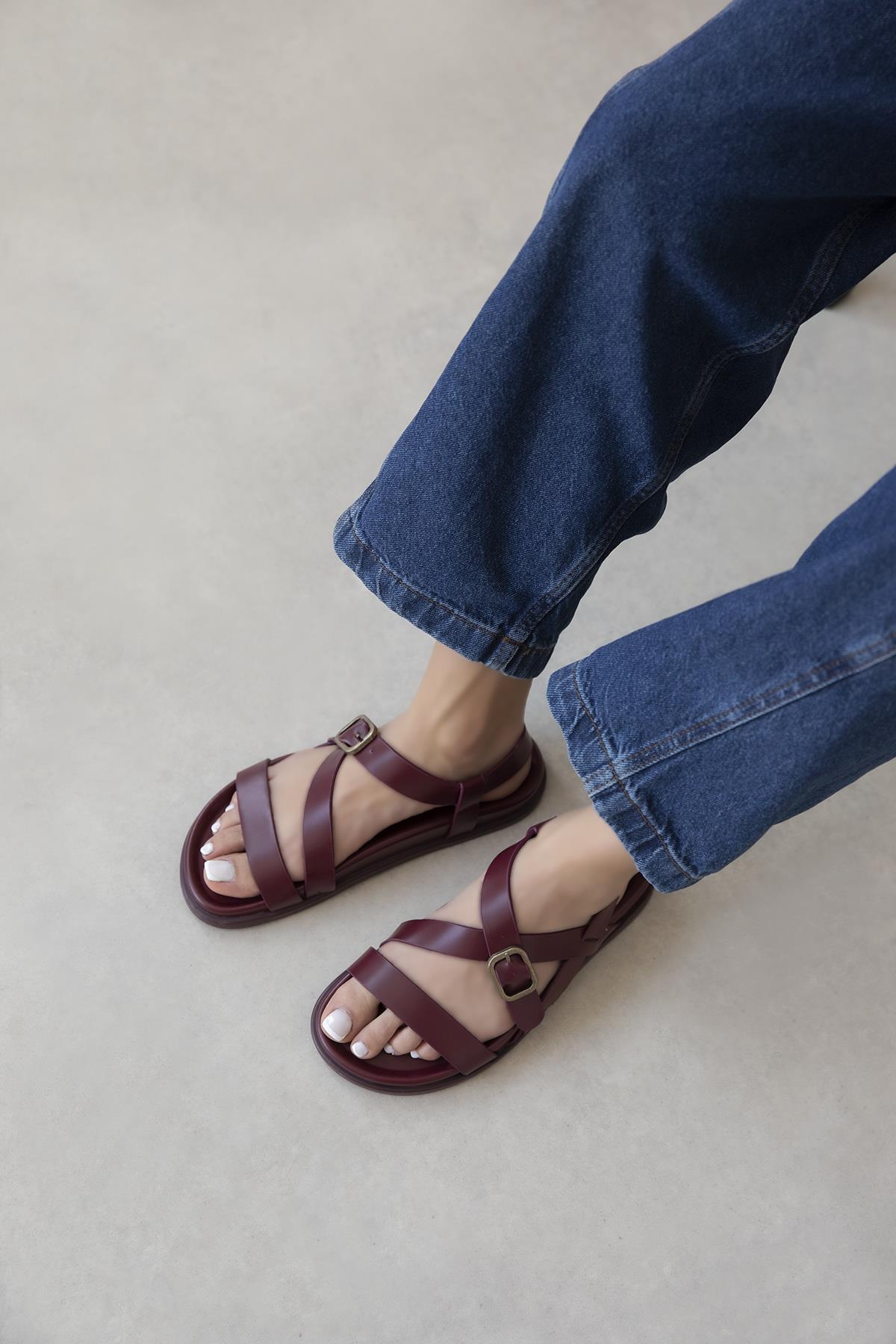 Vitinha Kadın Parmak Arası Deri  Sandalet Bordo