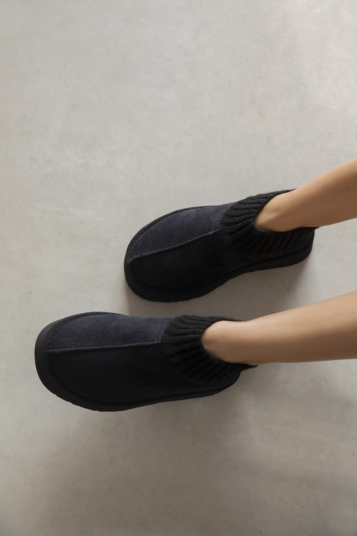 Yuki Kadın Triko Detay Ev Terliği Siyah