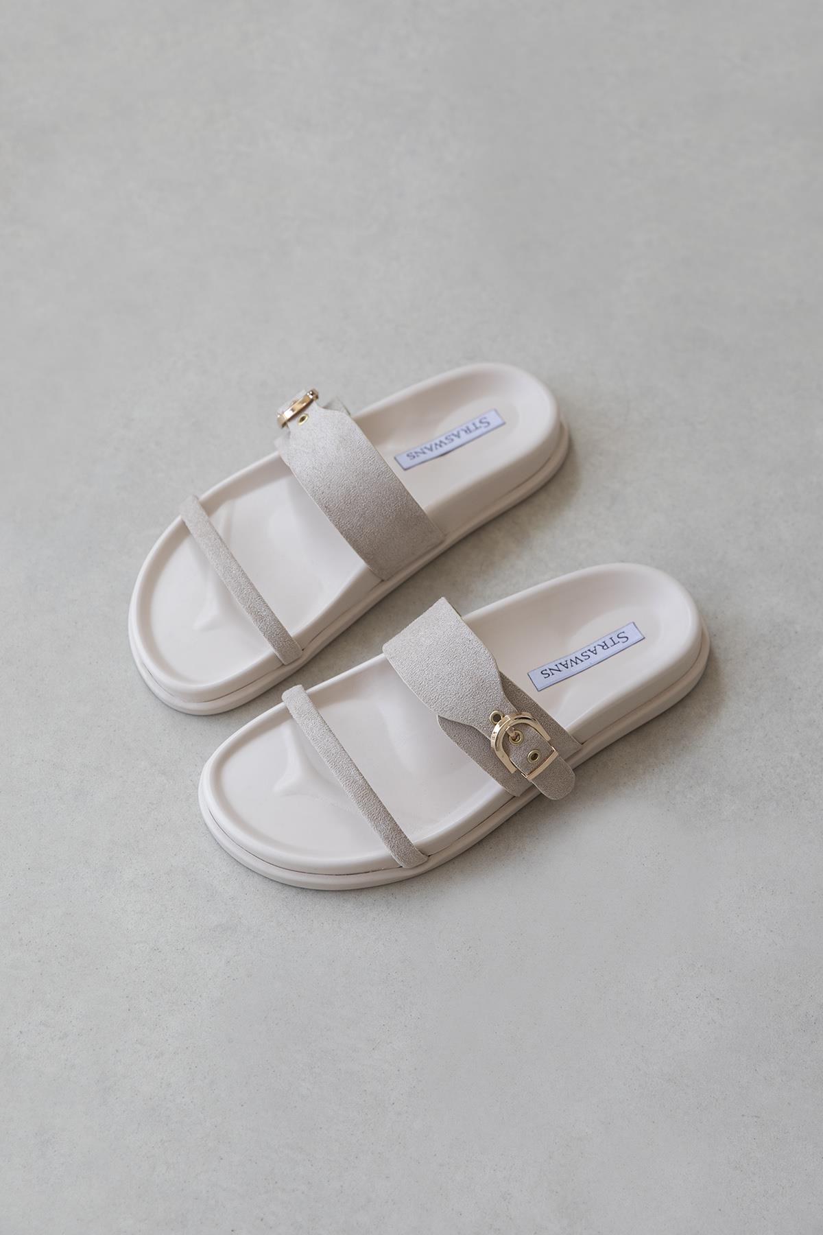 Zeus Kadın Toka Detay Günlük Konfor Süet Terlik Bej