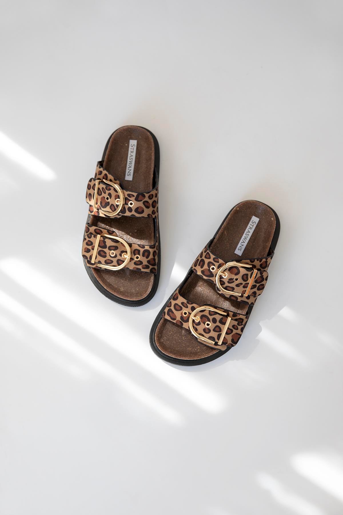 Zowie  Kadın  Toka  Detay  Günlük Konfor Kumaş Terlik Leopar