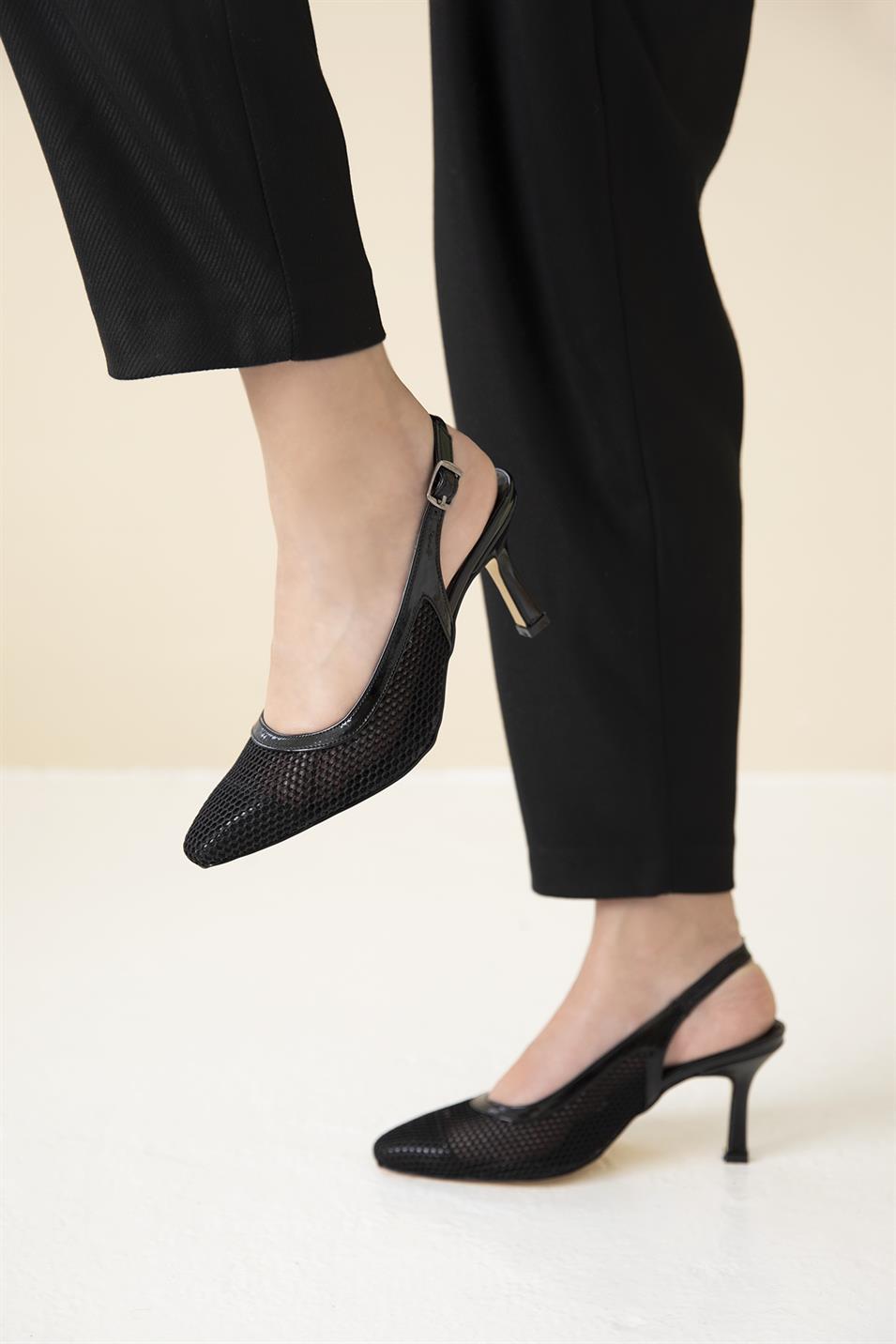 Mocca  Kadın File  Detay Topuklu  Ayakkabı Siyah
