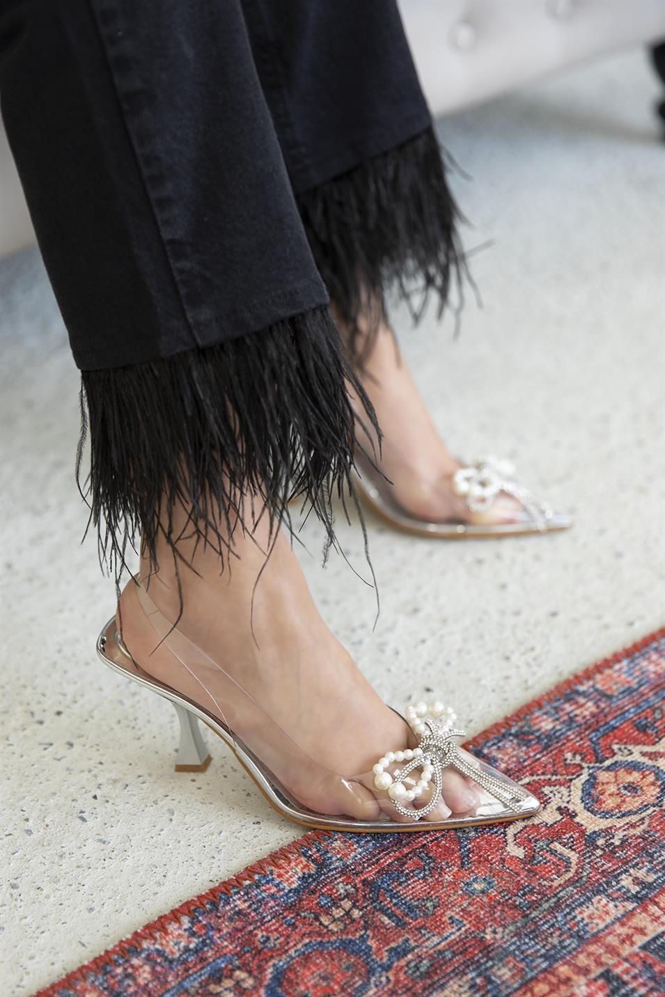 Carlota Kadın Topuklu  Toka  Detay Şeffaf Sandalet Gümüş