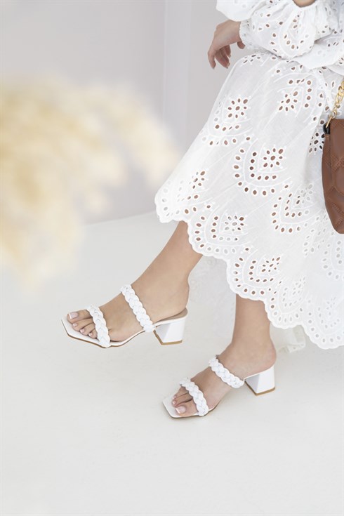 Donna Kadın  Örgü Detay Topuklu Sandalet Beyaz