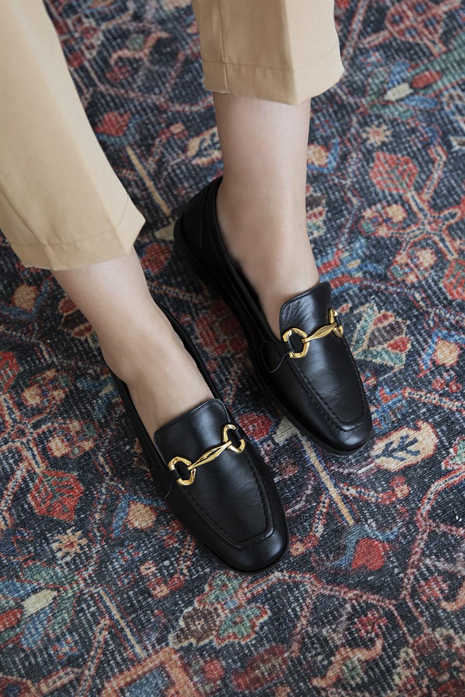 Kaira  Kadın İçi Dışı Hakiki Deri  Makosen Ayakkabı Siyah