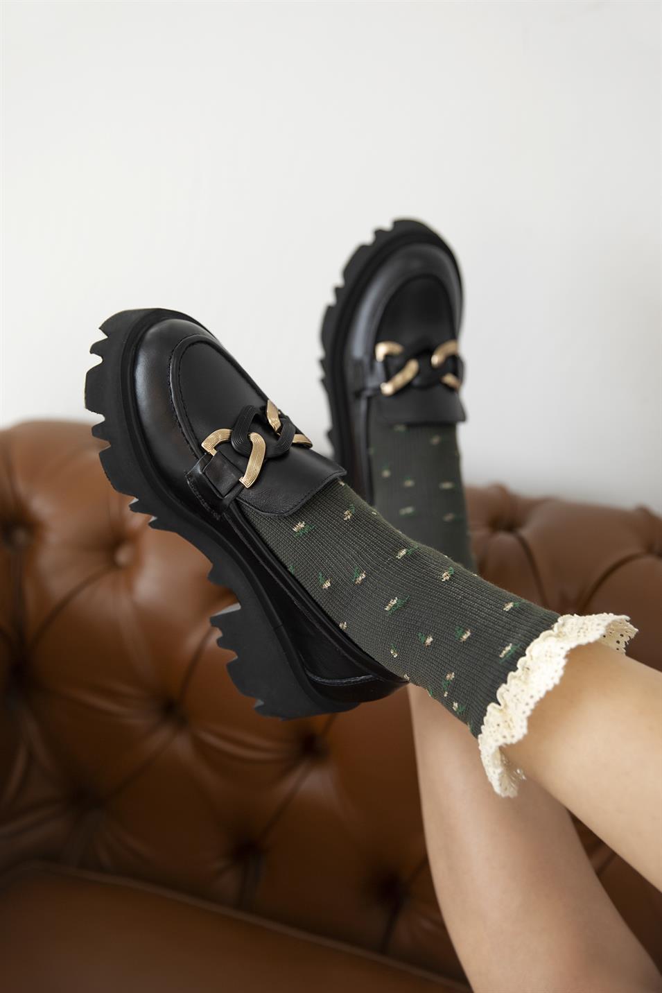 Lenora  Kadın İçi Dışı  Hakiki Deri  Makosen Ayakkabı Siyah