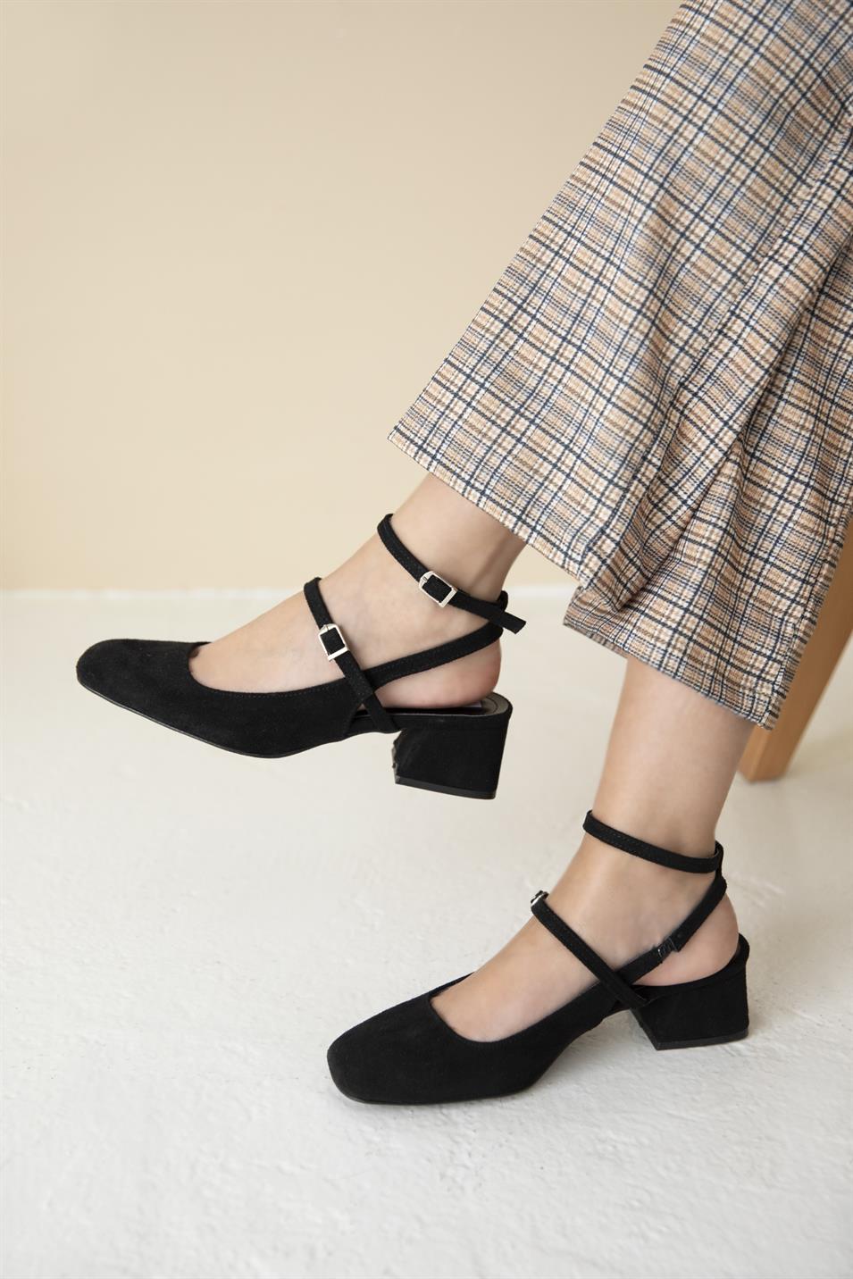 Viola Kadın  Topuklu Süet  Ayakkabı Siyah