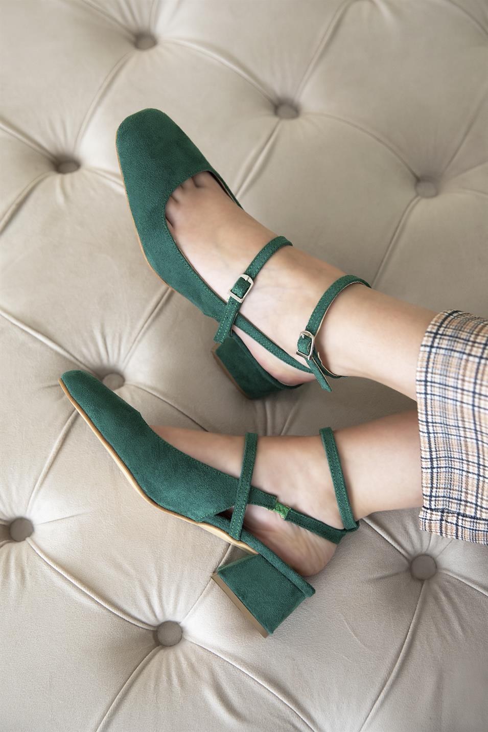 Viola Kadın  Topuklu Süet  Ayakkabı Yeşil