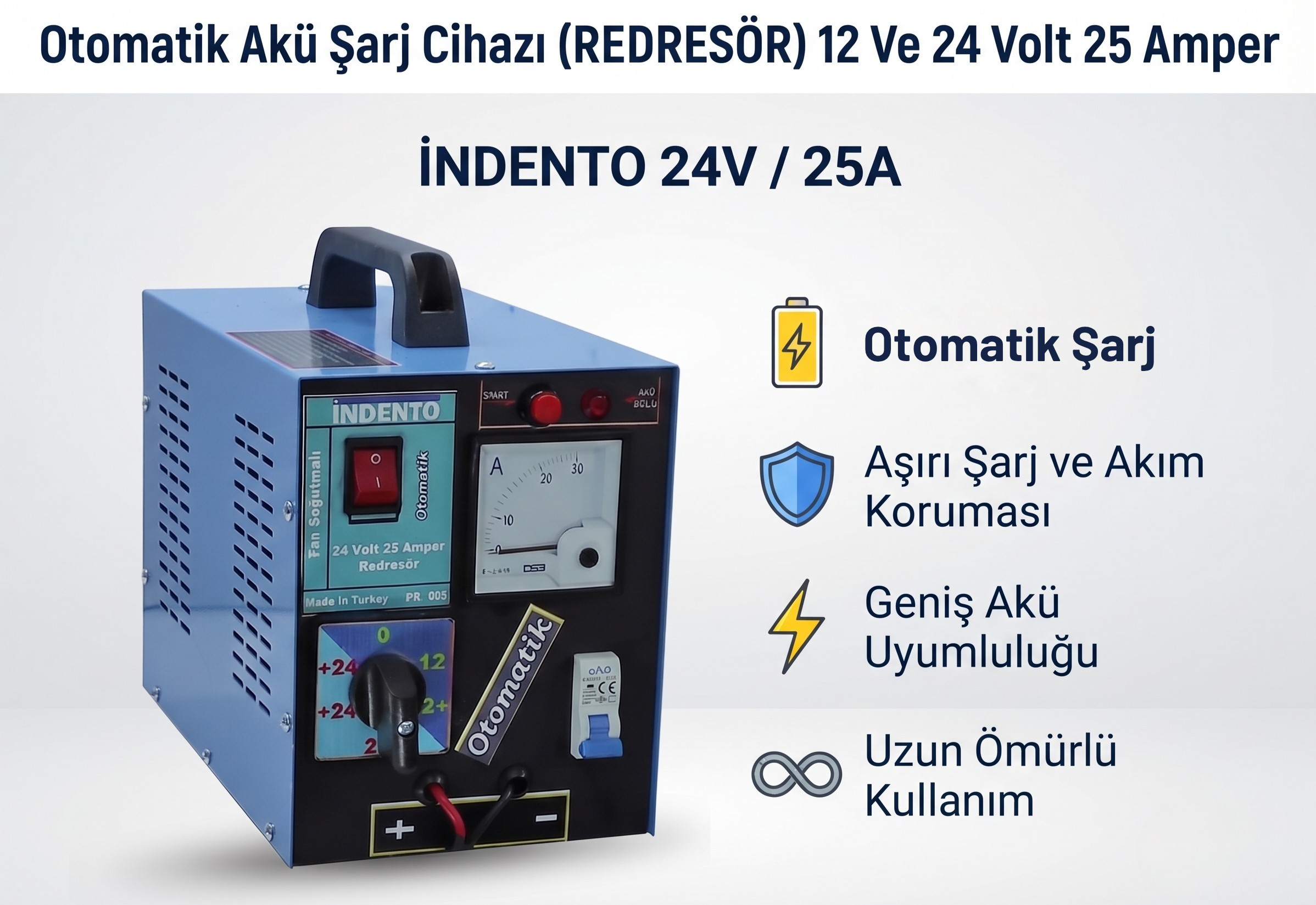  12 ve 24 Volt 25 Amper Otomatik Redresör (Akü Şarj Cihazı)  - 608