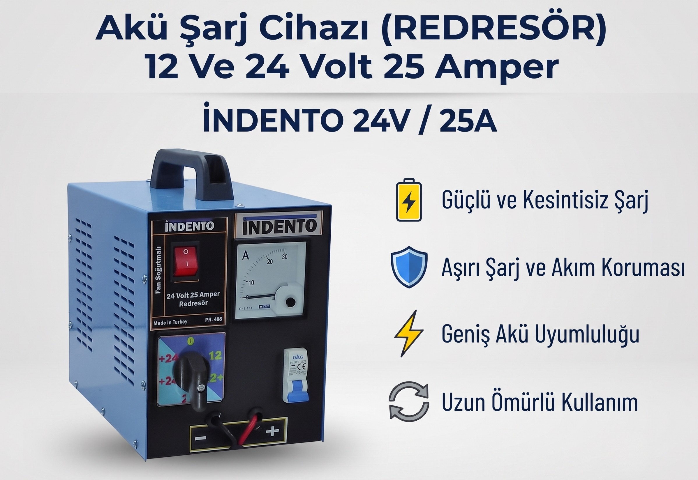 12 ve 24 Volt 25 Amper Redresör (Akü Şarj Cihazı) - 408
