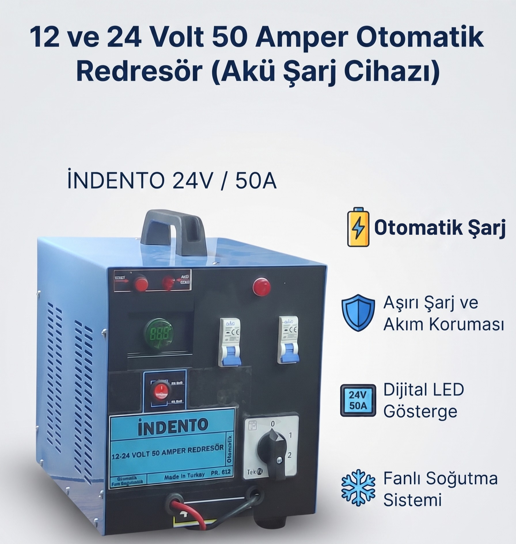 12 ve 24 Volt 50 Amper Otomatik Redresör (Akü Şarj Cihazı) - 612