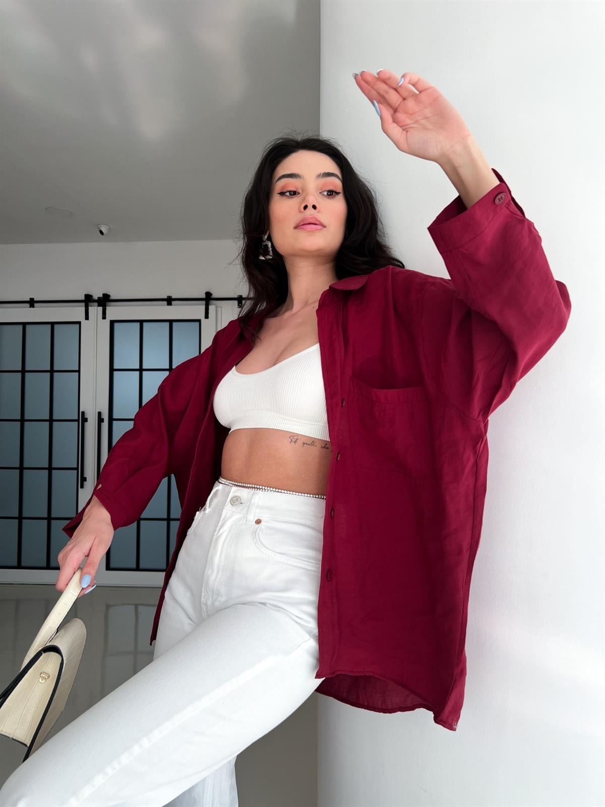 KADIN BORDO OVERSİZE DÜŞÜK OMUZ GÖMLEKModa AkımıGömlek