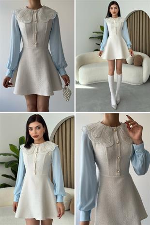 KADIN BEBE YAKA GÖMLEKLİ ELBİSE Moda AkımıElbise