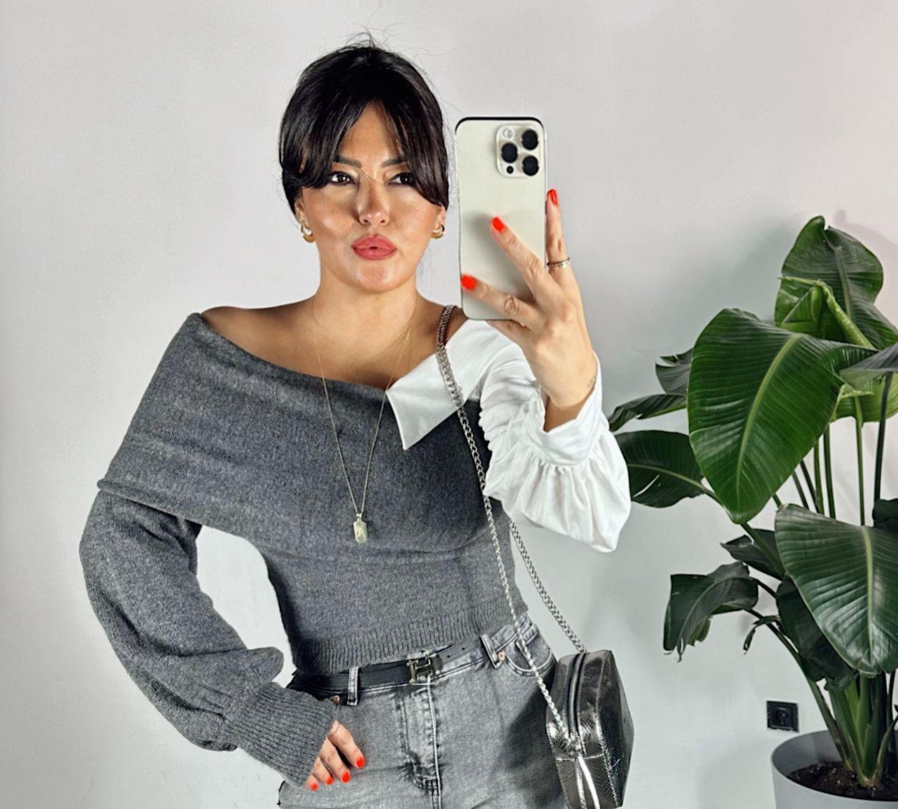 KADIN ANTRASIT GÖMLEK DETAYLI KAZAKModa AkımıKazak