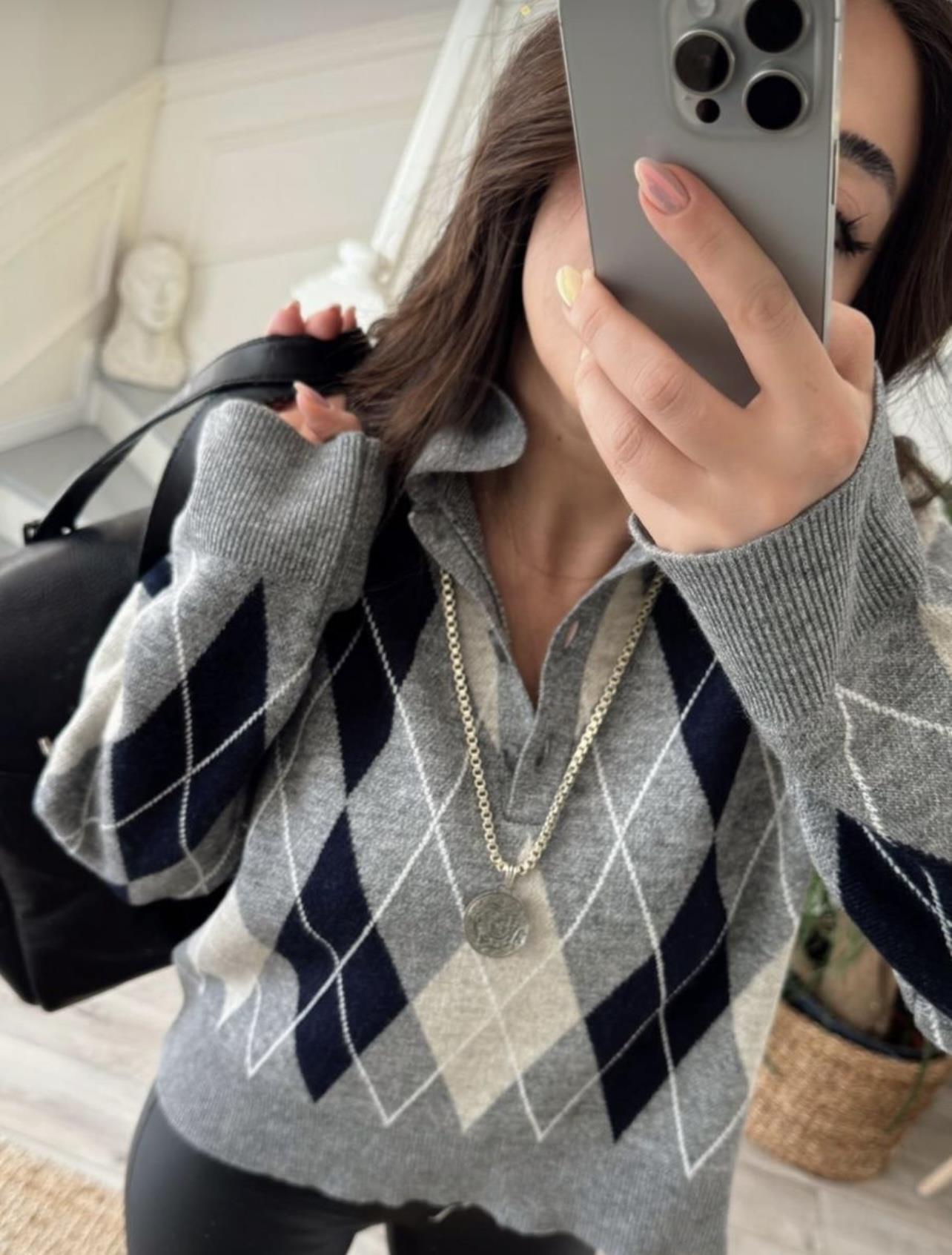 KADIN BAKLAVA DETAY GRİ LACI PREMIUM KAZAK Moda AkımıKazak